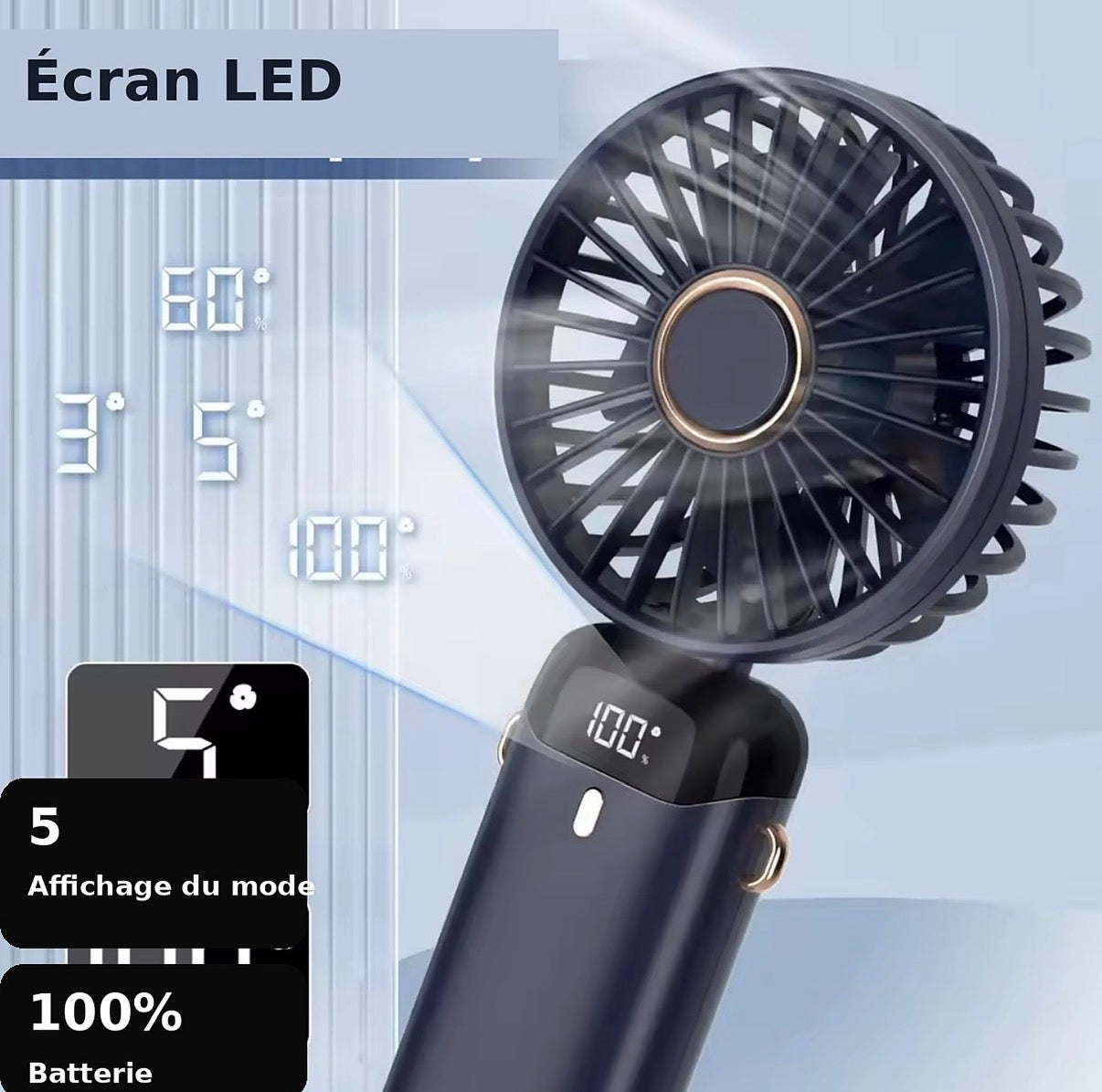 Ventilateur Portable Rechargeable 5000 mAh – Édition classique
